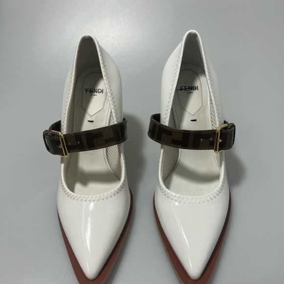 Fendi Wo Patent Neoprene Mary Jane Pumps Heels White Women’s EU 36/US 6 - Picture 3 of 11